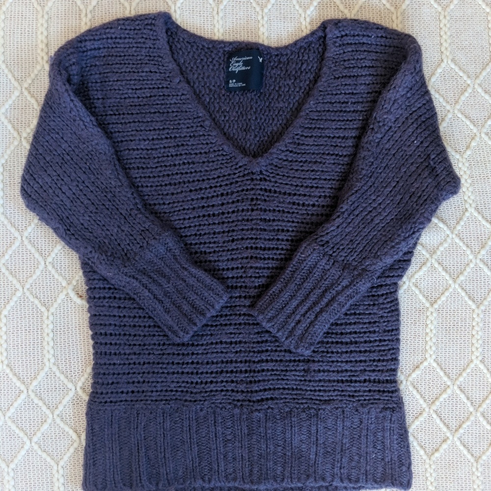 Purple V-neck knit sweater